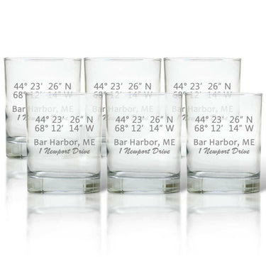 Latitude & Longitude Glasses, Double Old Fashioned, Set of 6 Drinkware Sets Nautical Living